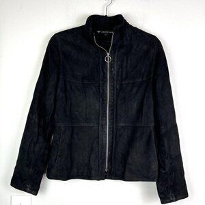 Untouched World Women's Black Lamb Leather Full Zip Moto Jacket Size 8